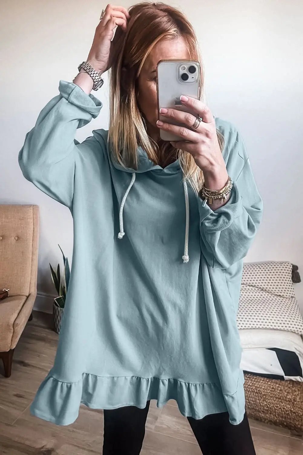Iceland blue ruffled hoodie tunic - Love Salve